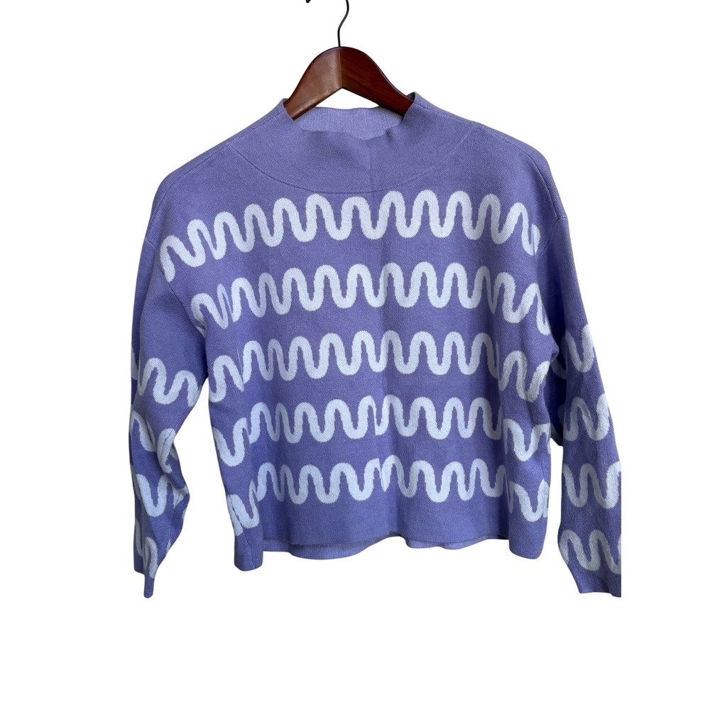 Maeve by Anthropologie Purple Wavy Mock Neck Sweater SP Long Sleeve Wavy Pattern